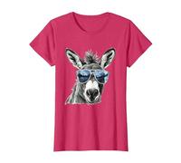 Divertente Asino con Occhiali da Sole Mulo Bauer Asino Maglietta, Donna, Rosso mélange, XS