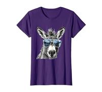 Divertente Asino con Occhiali da Sole Mulo Bauer Asino Maglietta, Donna, Viola, M