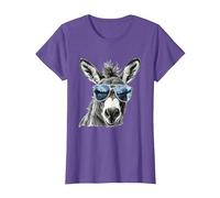 Divertente Asino con Occhiali da Sole Mulo Bauer Asino Maglietta, Donna, Viola mélange, M