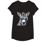 Divertente Asino con Occhiali da Sole Mulo Bauer Asino Maglietta, Ragazze, Nero, M