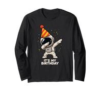 Divertente Astronauta Dabbing Il Suo Compleanno Spazio Bday Ragazzi Ragazza Maglia a Manica
