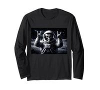 Divertente Astronauta Rock On Skeleton, Moon Landing Rock'N Roll Maglia a Manica