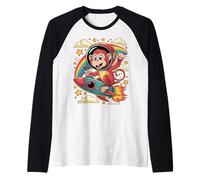 Divertente Astronauta Scimmia su Un Razzo per Lo Spazio dei Bambini Maglia con Maniche Raglan