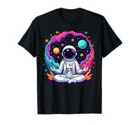 Divertente Astronauta Yoga Meditazione Pianeti Scienza Spazio Maglietta