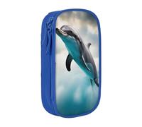 Divertente astuccio con stampa di delfino che ti guarda, borsa portaoggetti, grande capacità, astuccio portatile per penne da ufficio con cerniera