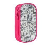 Divertente astuccio con stampa di dollari e soldi, pratico astuccio multi-scomparto per ufficio, viaggi, scuola, arte e forniture quotidiane, rosa, Taglia unica, Con tasca per il