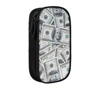 Divertente astuccio con stampa di dollari e soldi, pratico astuccio multi-scomparto per ufficio, viaggi, scuola, arte e forniture quotidiane, Nero , Taglia unica, Con tasca per il