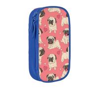 Divertente astuccio con stampa di un cucciolo di carlino, pratico astuccio multi-scomparto per ufficio, viaggi, scuola, arte e articoli quotidiani, Blu, Taglia unica, Con tasca per il