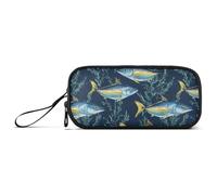 Divertente astuccio grande in nylon blu navy con pesce tonno pinna gialla grande astuccio ad alta capacità per cancelleria universitaria per ufficio bambini