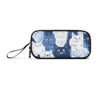 Divertente astuccio in nylon con gatti angora turchi blu navy_1 astuccio di grande capacità per ragazze adolescenti cancelleria per scuola ragazzi adolescenti
