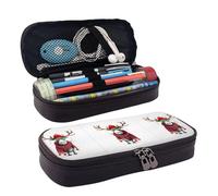 Divertente astuccio in pelle con alce natalizia, elegante astuccio in pelle marrone con chiusura a cerniera, multiuso per scuola, ufficio, viaggi e cosmetici, Nero , Taglia unica, Organizer per borse