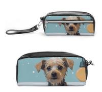 Divertente astuccio in pelle con motivo cane nella vasca da bagno, grande capacità, con cerniera, piccola borsa per il trucco portatile, organizer per forniture per ufficio per donne e uomini