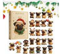 Divertente Avvento Pug Natale 2025,24 Giorni Di Decorazioni Di Natale Di Cani In Acrilico 2D | Pug Albero Calendario Conto Indietro,Per Bambini Adulti Famiglia Amici Amanti