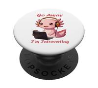 Divertente Axolotls Go Away I'm Introverting Cute Kawaii Axolotl PopSockets PopGrip Adesivo