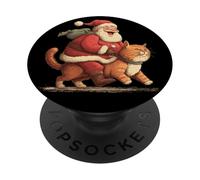 Divertente Babbo Natale che cavalca un gatto per la notte di Natale PopSockets PopGrip Adesivo