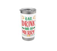 Divertente Babbo Natale con scritta in inglese "Eat Drink And Be Merry Winter Santa" Bicchiere termico in acciaio inox doppia parete
