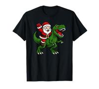 Divertente Babbo Natale con T-Rex Bambini Amanti Dinosauri Maglietta