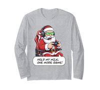 Divertente Babbo Natale Gamer Hold My Milk One More Gioco Maglia a Manica