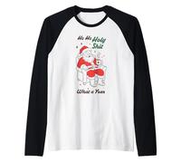 Divertente Babbo Natale Grafica Ho Ho Holy Wow What a Year Maglia con Maniche Raglan