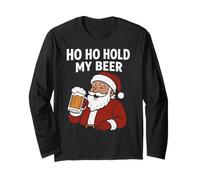 Divertente Babbo Natale Tropicale con Birra - Ho Ho Hold My Beer Christmas Maglia a Manica
