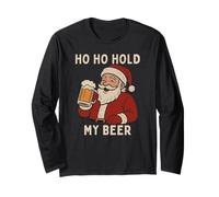 Divertente Babbo Natale Tropicale con Birra - Ho Ho Hold My Beer Christmas Maglia a Manica