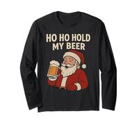 Divertente Babbo Natale Tropicale con Birra - Ho Ho Hold My Beer Christmas Maglia a Manica