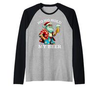 Divertente Babbo Natale Tropicale con Birra - Ho Ho Hold My Beer Christmas Maglia con Maniche Raglan