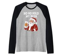 Divertente Babbo Natale Tropicale con Birra - Ho Ho Hold My Beer Christmas Maglia con Maniche Raglan