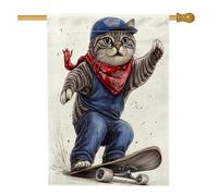 Divertente bandiera britannica a pelo corto per la casa dei gatti, 71 x 101 cm, double face, per esterni, skateboard, sport, gattino, bandiera verticale standard per la casa, fantastica bandiera