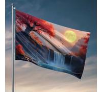 Divertente bandiera con luna piena sopra la cascata autunnale, decorazione per la casa, da uomo, per dormitorio universitario (60 x 90 cm)