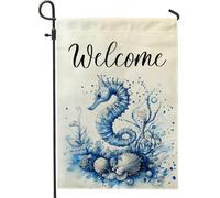 Divertente bandiera da giardino a forma di cavalluccio marino, 30,5 x 45,7 cm, double face, per esterni, decorazione per esterni, in tela ad acquerello, bandiera per la casa, piccola bandiera per il