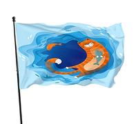 Divertente bandiera da giardino a forma di gatto, 0,9 x 1,5 m, grazioso cibo per gattini, pesce, animale domestico, gattino, blu mare, decorazione per esterni, portico, giardino, bandiera, con
