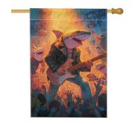 Divertente bandiera da giardino a tema musicale con squalo, striscione decorativo per band rock arancione, bandiera su entrambi i lati, per feste estive, decorazione per prato all'aperto, 71 x 101 cm