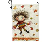 Divertente bandiera da giardino autunnale, personaggio dei cartoni animati colorati con foglie, striscione decorativo per la casa, bandiera in iuta su entrambi i lati, decorazione per prato all'aperto