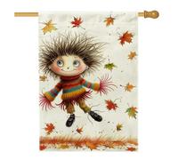 Divertente bandiera da giardino autunnale, personaggio dei cartoni animati colorati con foglie, striscione decorativo per la casa, bandiera in iuta su entrambi i lati, decorazione per prato all'aperto