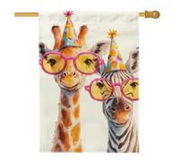 Divertente bandiera da giardino con animali, giraffa colorata con cavallo a righe con occhiali da sole, bandiera decorativa per la casa, bandiera in iuta su entrambi i lati per compleanno, decorazione