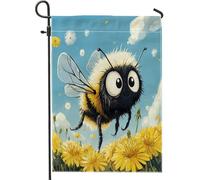 Divertente bandiera da giardino con api per bambini, 30,5 x 45,7 cm, double face, decorativa per esterni, motivo cartone animato, per giardino, giardino, cortile, casa, tela, con girasoli divertenti