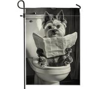 Divertente bandiera da giardino con cane che legge giornale, bianco e nero, decorazione per la casa, bandiera da cortile in iuta su entrambi i lati, per esterni, regalo stagionale per amanti degli