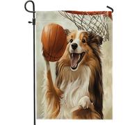 Divertente bandiera da giardino con cane da pastore delle Shetland, 30,5 x 45,7 cm, double face, per esterni, basket, sport, cuccioli, bandierine standard in tela, simpatiche e divertenti bandiere per