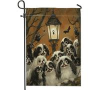 Divertente bandiera da giardino con cane giapponese mento di Halloween, 30,5 x 45,7 cm, double face, per esterni, decorazione per esterni, castello stregato, cucciolo, bandiera per casa, cortile