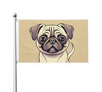 Divertente bandiera da giardino con carlino e cuccioli, 90 x 1,5 m