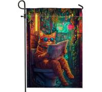 Divertente bandiera da giardino con gatto zenzero che legge giornale, decorazione colorata per la casa e il prato, decorazione per esterni stagionale su entrambi i lati, 30,5 x 45,7 cm