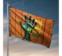 Divertente bandiera da giardino "Rise Up And Attack: A Bold Green Hand Declaration", bandierine decorative per la stanza, per ragazzi (30 x 45 cm)