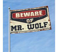 Divertente bandiera da parete con scritta "Beware Of Mr. Wolf", per ragazzi (120 x 180 cm)