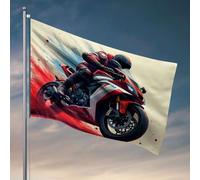 Divertente bandiera da parete con scritta "Rider Speeding on a Red Motorcycle". Bandiera per studenti e atleti, per esterni (60 x 90 cm)