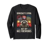 Divertente bandiera degli Stati Uniti patriottica degli Stati Uniti d'artificio del procione del 4 luglio Maglia a Manica