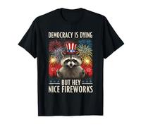 Divertente bandiera degli Stati Uniti patriottica degli Stati Uniti d'artificio del procione del 4 luglio Maglietta