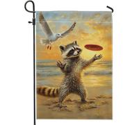 Divertente bandiera estiva da giardino con procioni, decorazione per esterni con animali colorati, bandiera a tema spiaggia, bandiera su entrambi i lati per decorazione del prato 30,5 x 45,7 cm