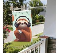 Divertente bandiera musicale con bradipo carino 0,6 x 0,9 m per esterni interni primavera estate autunno inverno giardino bandiere con occhiello verticale su entrambi i lati bandiere per decorazioni