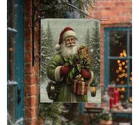 Divertente bandiera natalizia con Babbo Natale, per cortile, cortile, cortile, casa, verticale, 28 x 40 cm, double face, per esterni, con stampa scenica di neve, per Natale, Capodanno, casa, festa di